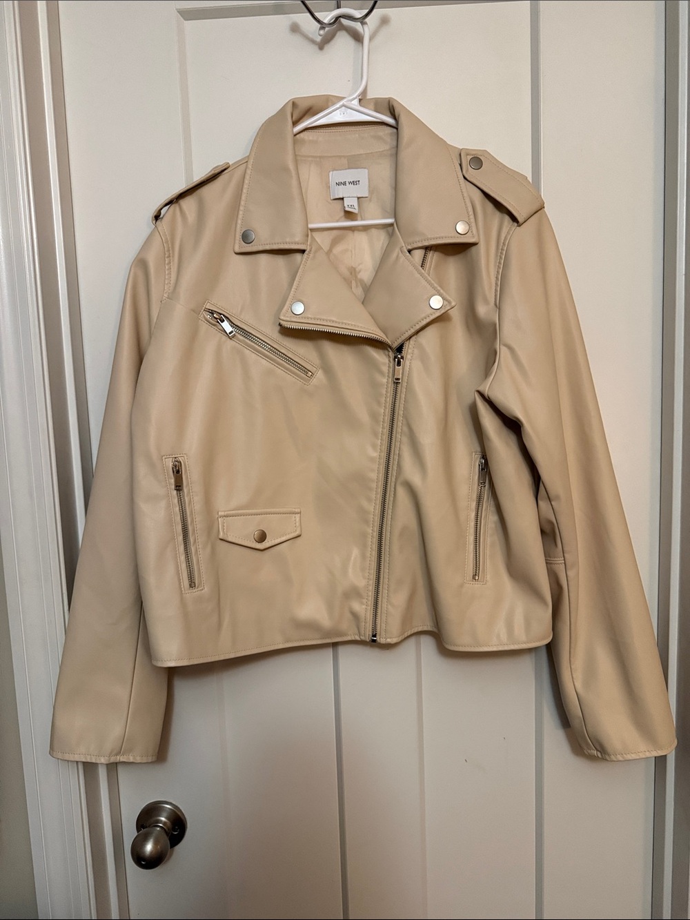Nine West Cream Faux Leather Moto Jacket